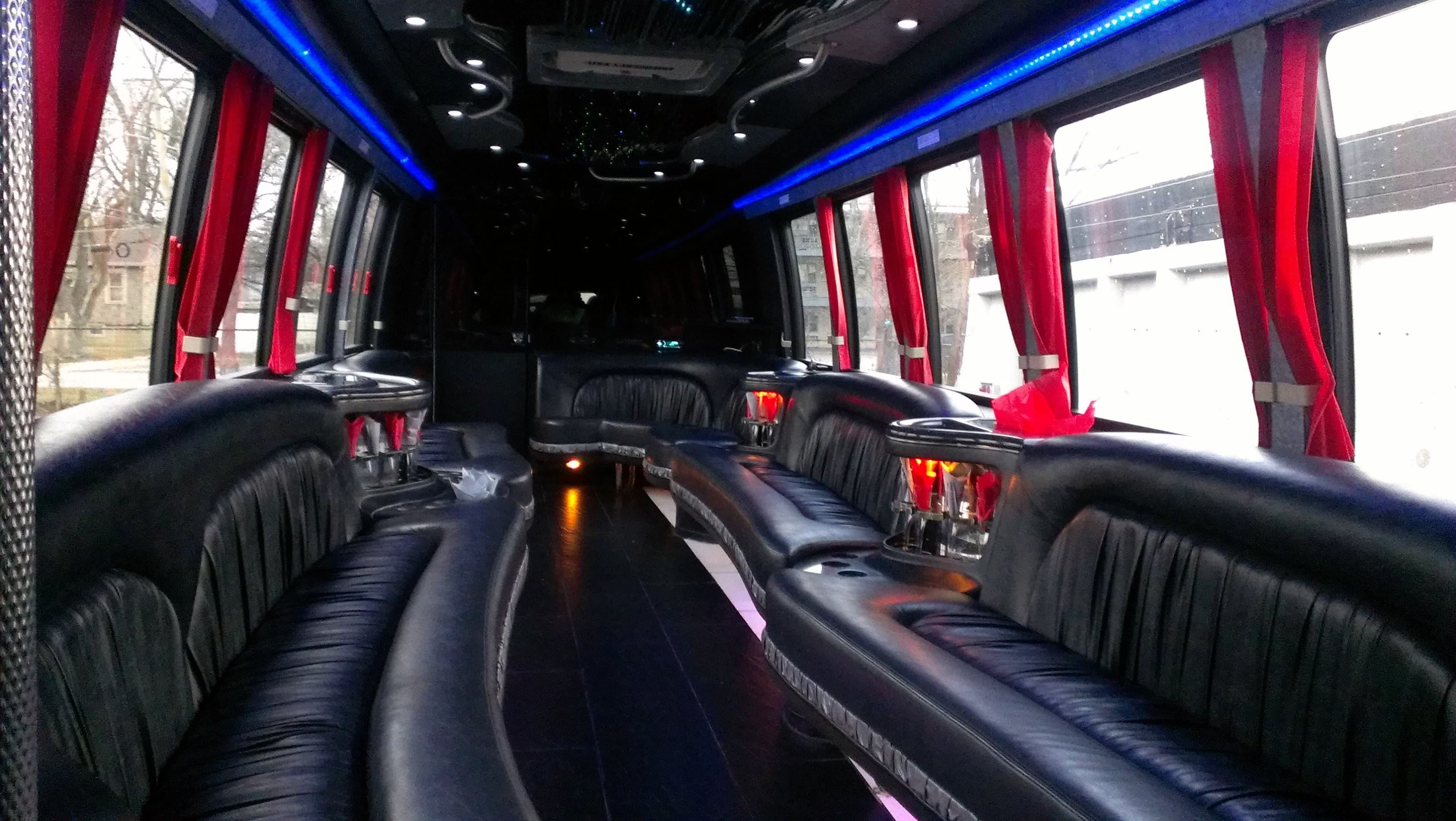 36 Passenger Party Bus with Leather Seating, Plasma TV, and Private Bathroom